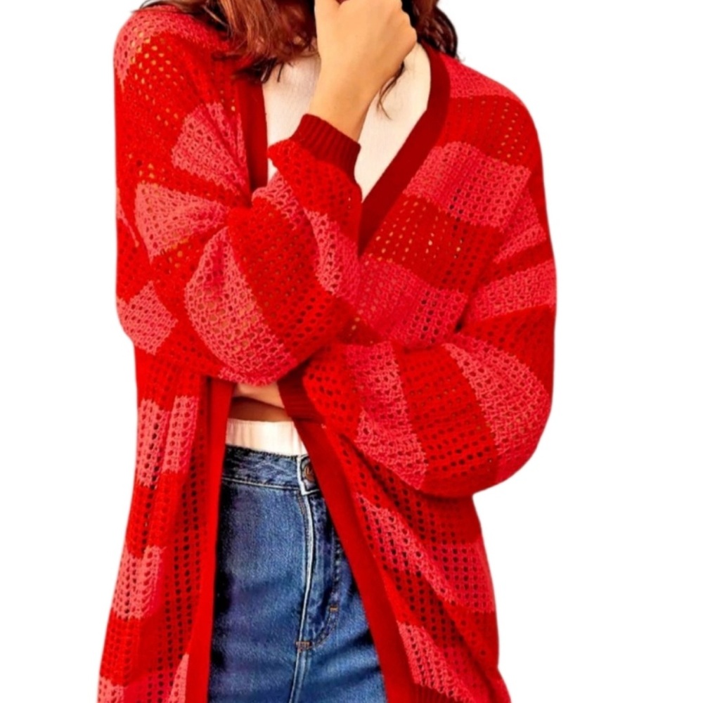 Anthropologie Farm Rio pink striped open front cardigan 🩷